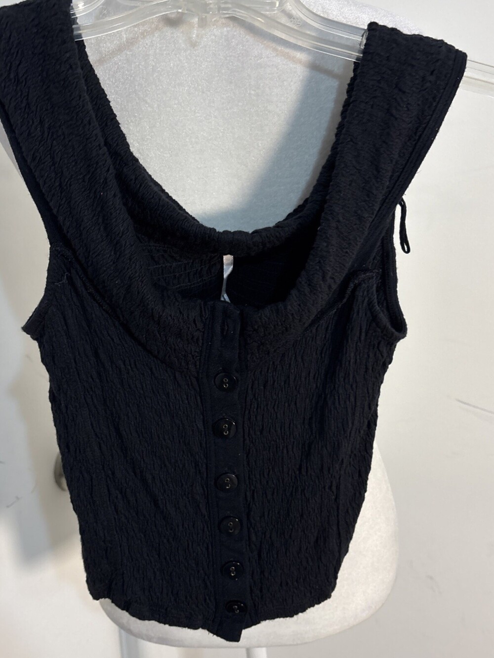 Free People Black Button Down Open Short Festival Sleeveless Crop Top Sz XS NWOT